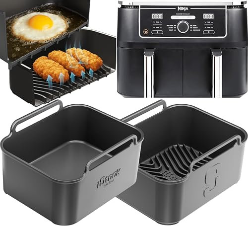 Ninja AF400UK 2-in-1 Silicone Liners | Flat Base for Oil & Baking + Raised Ridges for Crisping | Reusable Air Fryer Accessories | Ninja AF400UK 9.5L Silicone Liners | by iStock Kitchen