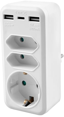 6 in 1 Doppelstecker für Steckdose 16A 4000W 3 Fach Mehrfachsteckdose mit 3 USB Steckdosenadapter Mehrfachstecker für Zuhause, Fabrik, Hotel
