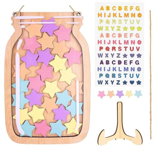 Star Reward Jar, 30Pcs Reward Jars for Children with Stars, Good Behaviour Chart Reward Pot, Star Jar Reward System for Home School Classroom Teacher Parent with Alphabet Stickers