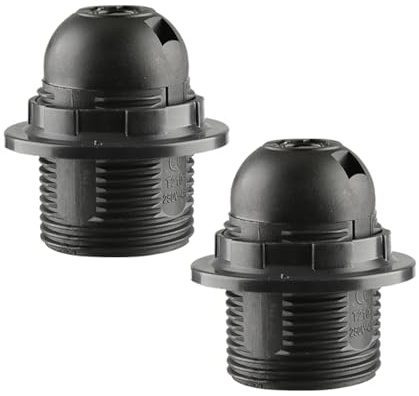 wellrun 2pcs E27 Edison Screw Socket,Black Full Thread Lamp Holder,Light Bulb Pendant Socke for Pendant Lights,Table Light Fitting