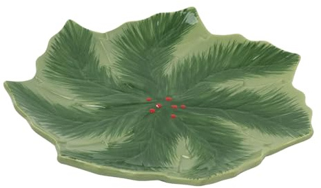Carousel Home Reactive Glaze Holly Foliage Christmas Plate | Festive Ceramic Side Plate for Christmas Dining - 22cm