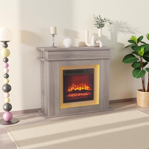 Elektrokamin, Led Kamin, Deko Kaminfeuer, Kamin Lamp Touch-Bedienung, Realistischer Flammen-Effekt, Erwärmungsfreistehender, Helligkeitsanpassung, ‎101x34.5x88.8 cm (Eichenfarbe)