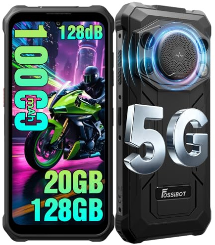 FOSSiBOT F110 Pro 5G - Teléfono móvil irrompible, 10000 mAh, 20 GB + 128 GB/2 TB, Altavoz 128 dB, Dimensity 6300 Pantalla HD+ 6,745, Android 15 Smartphone irrompible 50 MP, Dual SIM IP68/IP69K