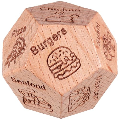 FIXOSHEE Wooden Food Decision Maker, 12-sided Boxwood Game, Pocket Multi-sided Food Decider for Dinner Choice and Romantic