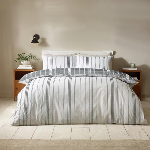 Catherine Lansfield Harbour Stripe Wende-Bettwäsche-Set mit Kissenbezügen, für Kingsize-Bett, Schwarz