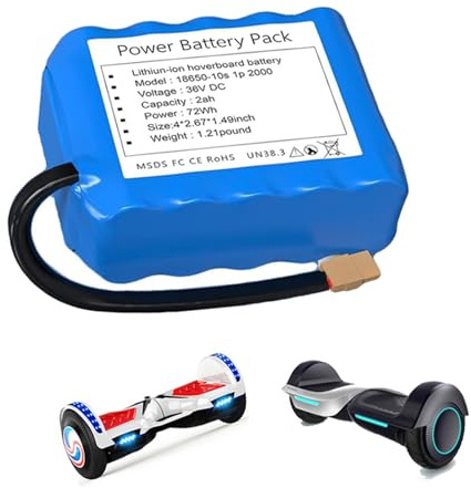 JCXYL EV Wiederaufladbarer 36V 2Ah Lithium-Ionen-Akku mit integriertem BMS-Schutzschaltkreis für 72W Balance-Scooter, Hoverboards und Skateboards.