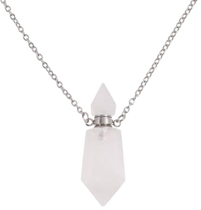 CONCHLERY Perfume Bottle Necklace Natural Stone Essential Oil Diffuser Perfume Bottle Pendant with Alloy Chain for Womens Vial Pendant Necklace Jewelry Unique Gift, White