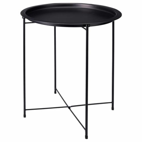 HowHomely Beistelltisch Wohnzimmertisch Couchtisch schwarz aus Metall rund Tablett Tisch Sofatisch Kleiner Tisch modern Loft Design Balkon
