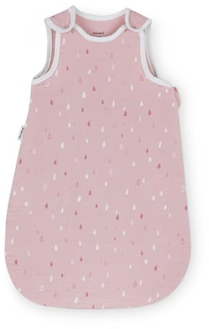 Ehrenkind® Baby Sommerschlafsack Rund Musselin 0.5 TOG | aus weicher OEKO-TEX zertifizierter Bio-Baumwolle | Sommer Baby Schlafsack Baby 0.5 TOG Gr. 86/92 Rosé Tropfen