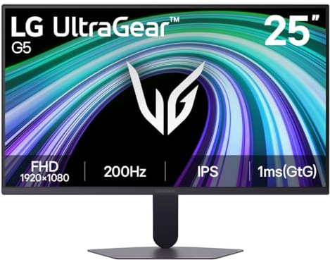 LG UltraGear™ G5 25G523B-B 25 inch FHD 200Hz IPS Gaming Monitor | sRGB 99%, HDR10, 1ms GtG, G‑SYNC Compatible, FreeSync Premium, Tilt Adjustable Stand, HDMI & DisplayPort