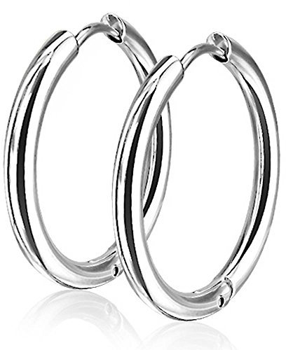 viva-adorno® 1 Paar Klappcreolen Hoop Ohrringe Edelstahl Creolen ER96, Silber 20mm