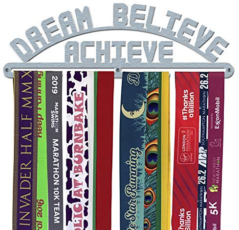 The Medal Hanger Shop | Dream Believe Achieve | Gebürsteter Edelstahl | Medaillen-Aufhänger für Läufer | Sportler | Hergestellt in Großbritannien