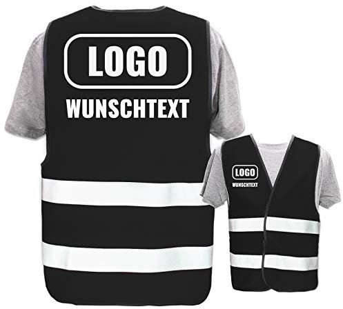 PixiPrints.com Warnweste mit eigenem Aufdruck * Druck: Rücken + Front/Premium-Druck, Farbe & Größe: Schwarz M/L * Selbst gestalten mit Name Text Bild Logo