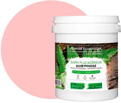 Peinture naturelle écologique aspect Satin NATURA - Tassili - Murale intérieur - 43 couleurs - 1 L - 18 m² (Rose Poudré)