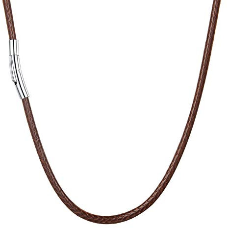U7 Halskette braun geflochtene Wachsschurkette 3mm/41cm Kunstleder Kette mit Edelstahl Verschluss Damen Herren Trendige simpel Collier Modeschmuck für Jahrestag Party