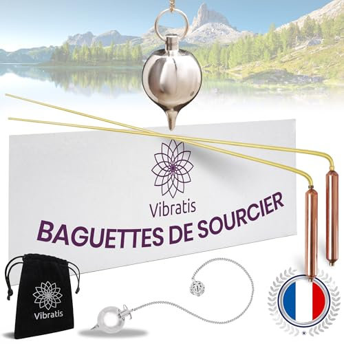 Vibratis Baguettes de Sourcier Professionnelles Modèle Premium & Pendule Divinatoire | Pack Idéal pour Commencer la Radiesthésie [Garanti À Vie]