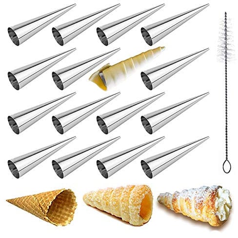 16 Pièces Moules Crème à Pâtisserie en Acier Inoxydable Cônes Droit - Grande Taille Cornets à la Crème Conique Spirale pour Cuisine Cannoli, Croissant, Feuilletés, Gâteau, Crème Glacé #1