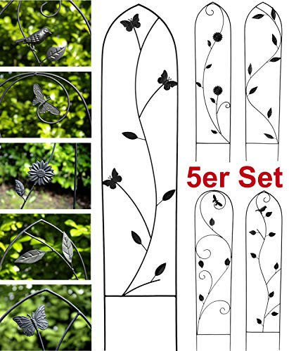 GeKi Trend 5er Set Rankhilfe Rankgitter Eisen Metall schwarz 21 x 102 cm groß Antik-Stil