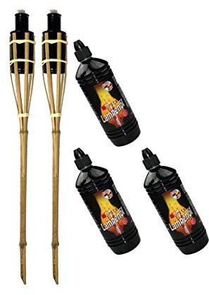 Moritz 2X Bambusfackeln Fackel 90 cm Standard Natur + 3X 1000ml Lampenöl Gartenfackel Ölfackeln Garten Deko Öllampe Wegleuchte