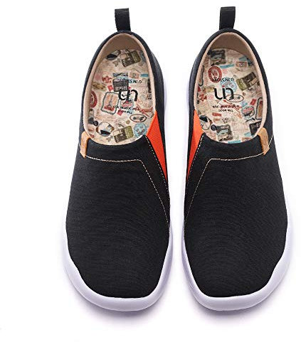 UIN Toledo Black Damen Wanderschuhe Bemalte Slip On Schuhe Leicht Sneaker Schlupfschuh Gemütlich Reise Schuhe Canvas Schwarz(40)