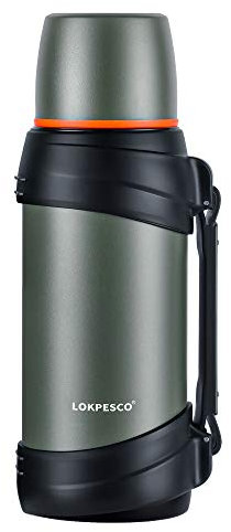 LOKPESCO Large Coffee Flask for Hot and Cold Drinks 2L/70oz, Stainless Steel Vacuum Insulated Flask with 2 Cups, Oversized Hot Water Bottles for Travel/Hiking/Camping, Keep Hot 24hours(GN, 2L)