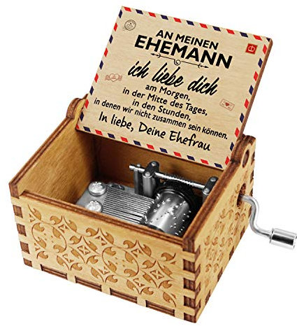 Gravierte Holzspieluhren Handgefertigte hölzerne Spieluhren und Lieder mit Edelstahl von Music Chests Custom Vintage Handkurbel Spieluhr Weihnachtsgeburtstagsgeschenk (An Meinen Ehemann)