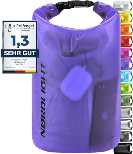 Nordlight Dry Bag 20L Wasserdichter Beutel - (Lila) Wasserdichter Packsack Mit Roll Top Verschluss Und Schultergurt | Schwimmen, Baden, Strand, Kanu, Stand Up Paddling, Tauchen