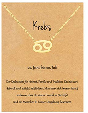22Baby Anmutige Sternzeichen Halskette | Krebs | Bezaubernder Anhänger | Karte mit Sternzeichen-Charakteristik | Vergoldet | Unisex | Geschenkideen Astrologie Horoskop
