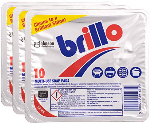 3 x Brillo multi-purpose soap pads, 10 pads, contents = 3 packs per pack