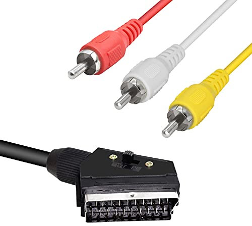 GELRHONR Cavo da SCART a 3 RCA maschio, Cavo SCART commutabile con interruttore di ingresso/uscita, audio video AV e cavo adattatore AV composito per TV, DVD videoregistratore-1.5M/4.9Ft