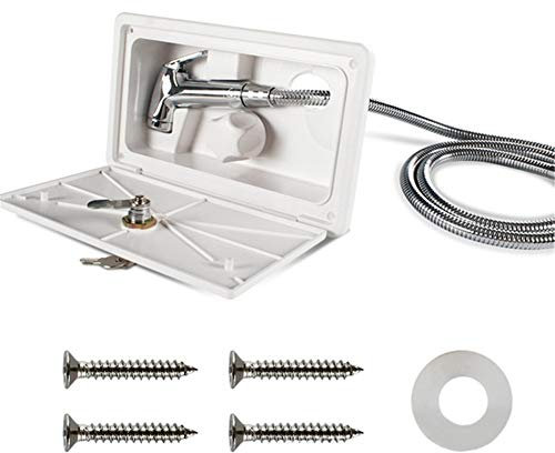 RV Außen Duschbox Kit mit Schloss Inklusive Duschhahn Duschschlauch Duschwand Außendusche Zubehör für RV Caravan Wohnmobil Camper