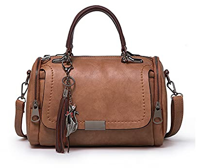 PORRASSO Bolsos de Mujer Retro Bolso Bandolera Bolsa de Hombro Señoras Bolso de Mano Impermeable Bolsa de Mensajero de Cuero PU Viajes Trabaja Citas Bolso Boston