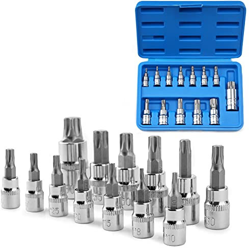 Profiwoab 13 Stück Torx-Bit-Sets T50, T8-T70, TX Bit Steckschlüsselsatz 1/2 Zoll, 3/8 Zoll, 1/4 Zoll
