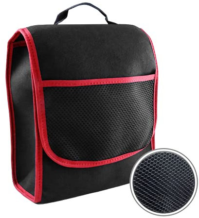L & P Car Design Kofferraumtasche klein Organizer Autotasche Auto Kofferraum KFZ Tasche Toolbag Aufbewahrungstasche mit Klettverschluss (Schwarz rot)
