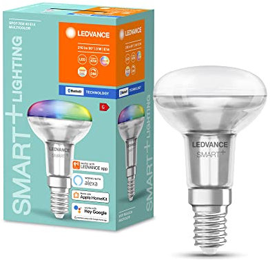 LEDVANCE Smarte LED-Lampe mit Bluetooth Mesh, R50 Spotlampe für E14 Sockel aus Glas mit 3W, ersetzt herkömmliche 40W-Reflektorlampen, steuerbar mit Alexa & Google Assistant, 4er-Pack