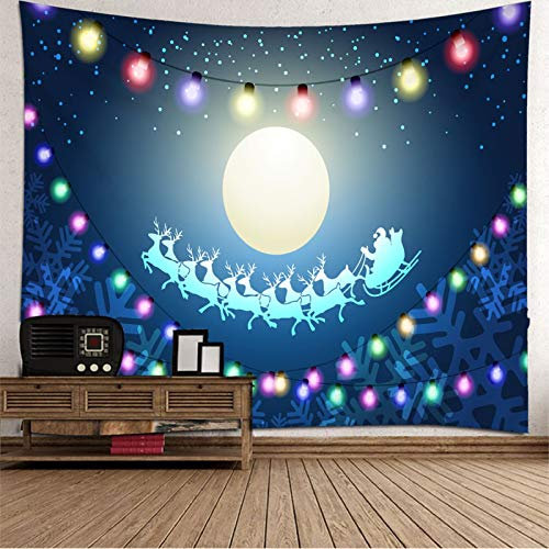 Banemi Winter Weihnachten Deko, Weihnachtsmann Elchschlitten Schneeflocken Neonlichter Blau Polyester Gobelin Coole Teenager 260X240cm