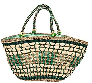 Becksöndergaard Haldora Basia Bag Bright Green/Grün - Beach Bag/Shopper/Strandtasche Damen aus Stroh verziert 26 x 60 cm - 2201412001-414