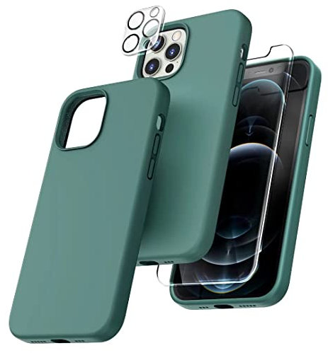 TOCOL Silicone for iPhone 12 Pro Max Case 6.7-Inch, Liquid Silicone Multi-Color Slim Silky-Soft Touch Anti-Scratch Shockproof Protective Phone Cover, Midnight Green