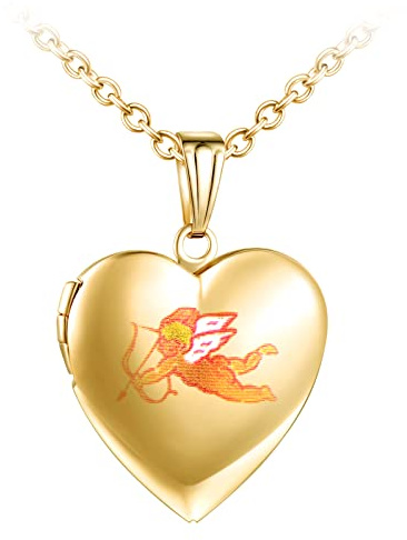 Yumilok Collier Photo Personnalisé, Collier Pendentif cœur Médaillon en Acier Inoxydable, Pendentif ouvrable Photo Locket, avec chaîne 50cm, Collier commémoratif en or