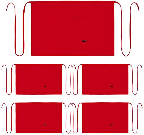 PALLTEX AMAYA Vorbinder Männer Kurz Vorbinder Damen Kurz Schürze Damen Schürze Herren für Kochen Basteln Malen Backen (Rot - 5 Stücke)