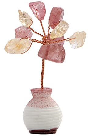 KIZQYN Money Tree Natürliche Kristallbaum Ornamente Original Stein Erdbeer Kristall Agate Heilung Kristall Nachttisch Home Schreibtisch Mini Schmuck Feng Shui Decor Tree