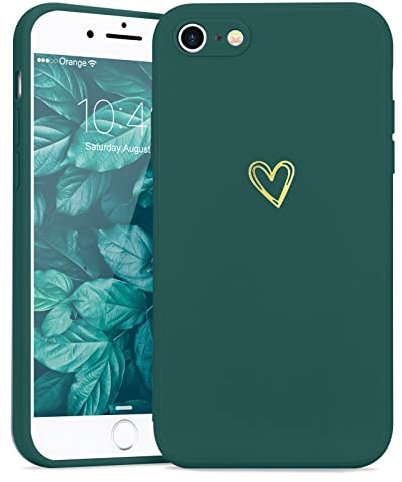 Wirvyuer Compatible with iPhone SE Case 2022/2020, iPhone 8 iPhone 7 Phone Case for Women Girls Silky Soft Protective Shockproof Silicone Phone Case with Cute Heart Pattern Design, Green
