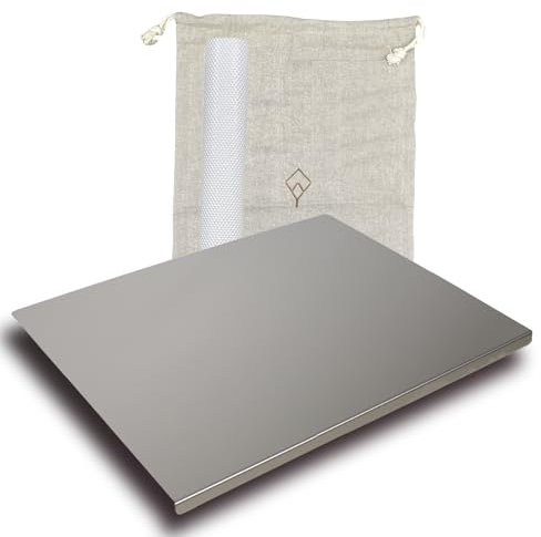 WOOD YOU Spianatoia per Impastare in Acciaio Inox 304, Multiuso, con Tappetino Antiscivolo, Sacca in Cotone Ecologico, senza Alzatina Posteriore, 60x46 cm, Made in Italy