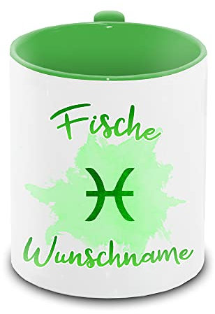 Tasse personalisiert mit Namen und Sternzeichen Fische | Motiv-Tasse mit Tierkreiszeichen und Wunschnamen