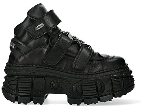 New Rock Stivali WALL285-S2 Vera Pelle Nera Stile Punk Rock Emo Gotico - nero 37