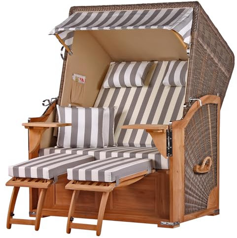 bene living Strandkorb-Set Schaalsee 2-Sitzer Teak - PE grau - Modell 513 - Liftersystem