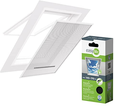 Fliegengitter ohne Bohren Klettverschluss für Dachfenster 140 x 170 cm Reißverschluss Insektenschutznetz Pollen zuschneidbar Polyester Mesh Farbe Anthrazit Sonnenschutz Sommer