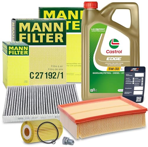 MANN-FILTER Inspektionspaket Filterset 1x Ölfilter, 1x Luftfilter, 1x Innenraumfilter (Aktivkohlefilter), 1x Motoröl 5W-30 LL 5 l, Kompatibel mit AUDI A4 B6 (8E2)(8E5)(8H7), A4 B7 (8EC)(8ED)(8HE)