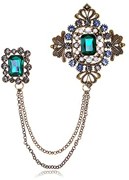 Vintage Quaste Brosche für Damen & Herren - zierliche Smaragd CZ Kristalle Anstecknadel Antik Stil Statement Schmuck für Hochzeiten & formelle Veranstaltungen Vielseitiges Kleid Accessoire