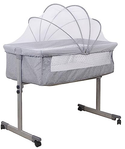 Homewell Beistellbett Baby, Reisebett Baby mit Matratze, Licht Kinderbett mit mit Rollen, Matratze und Moskitonetz, Stabil Struktur aus Aluminiumlegierung (Modell 2 Grau)